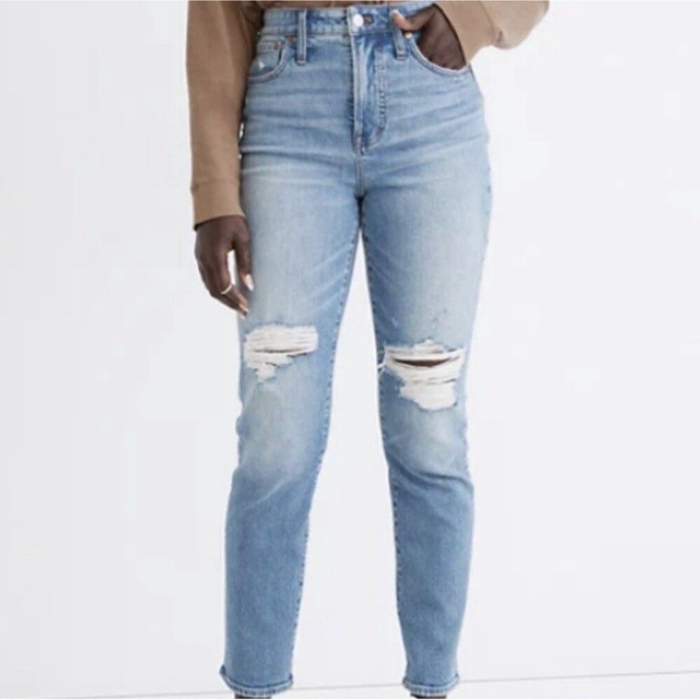 Madewell 26 Curvy Perfect Vintage Distressed Ripped Jeans High Waist Blue #NC352